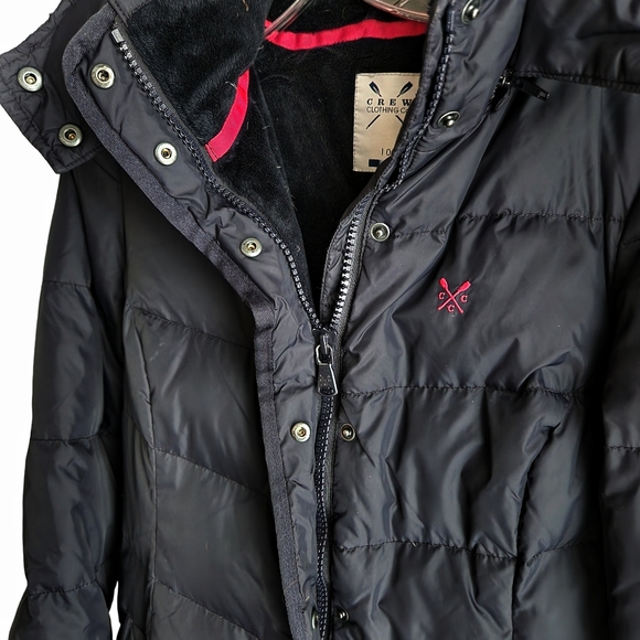 Crew Clothing Co. Women Black Down Puffer Coat Size L Detachable Faux Fur Hood - Picture 3 of 13